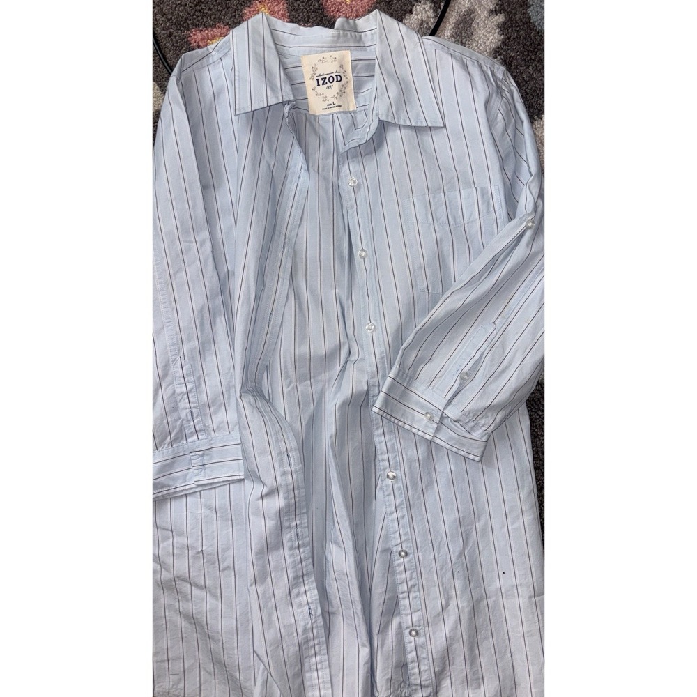 IZOD Size L Preppy Beach Cover Up  Baby Blue Striped Dress Button down  Must See